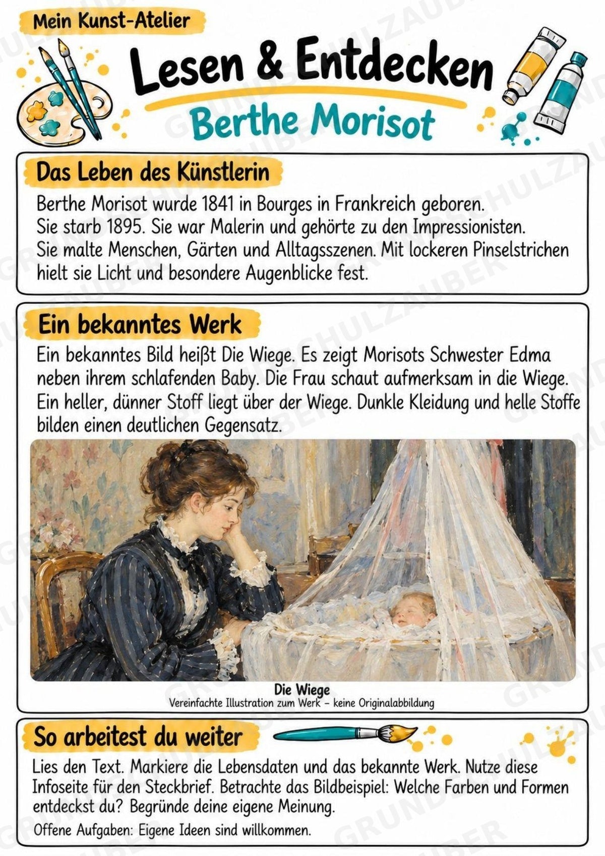 Berthe Morisot – Künstler-Steckbrief & Infotext | Kunstunterricht Grundschule Klasse 4–5 | Arbeitsblätter mit Lösungen – Materialseite 2
