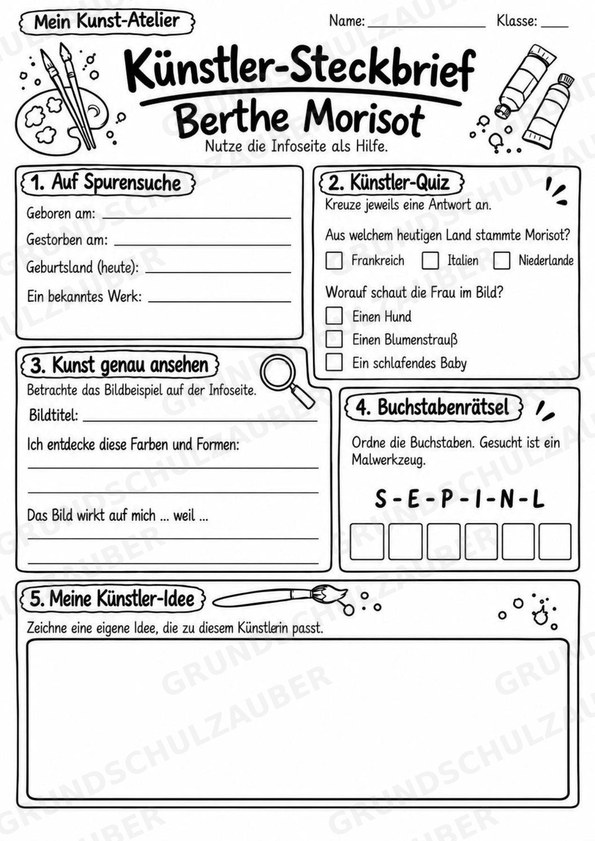 Berthe Morisot – Künstler-Steckbrief & Infotext | Kunstunterricht Grundschule Klasse 4–5 | Arbeitsblätter mit Lösungen – Materialseite 4