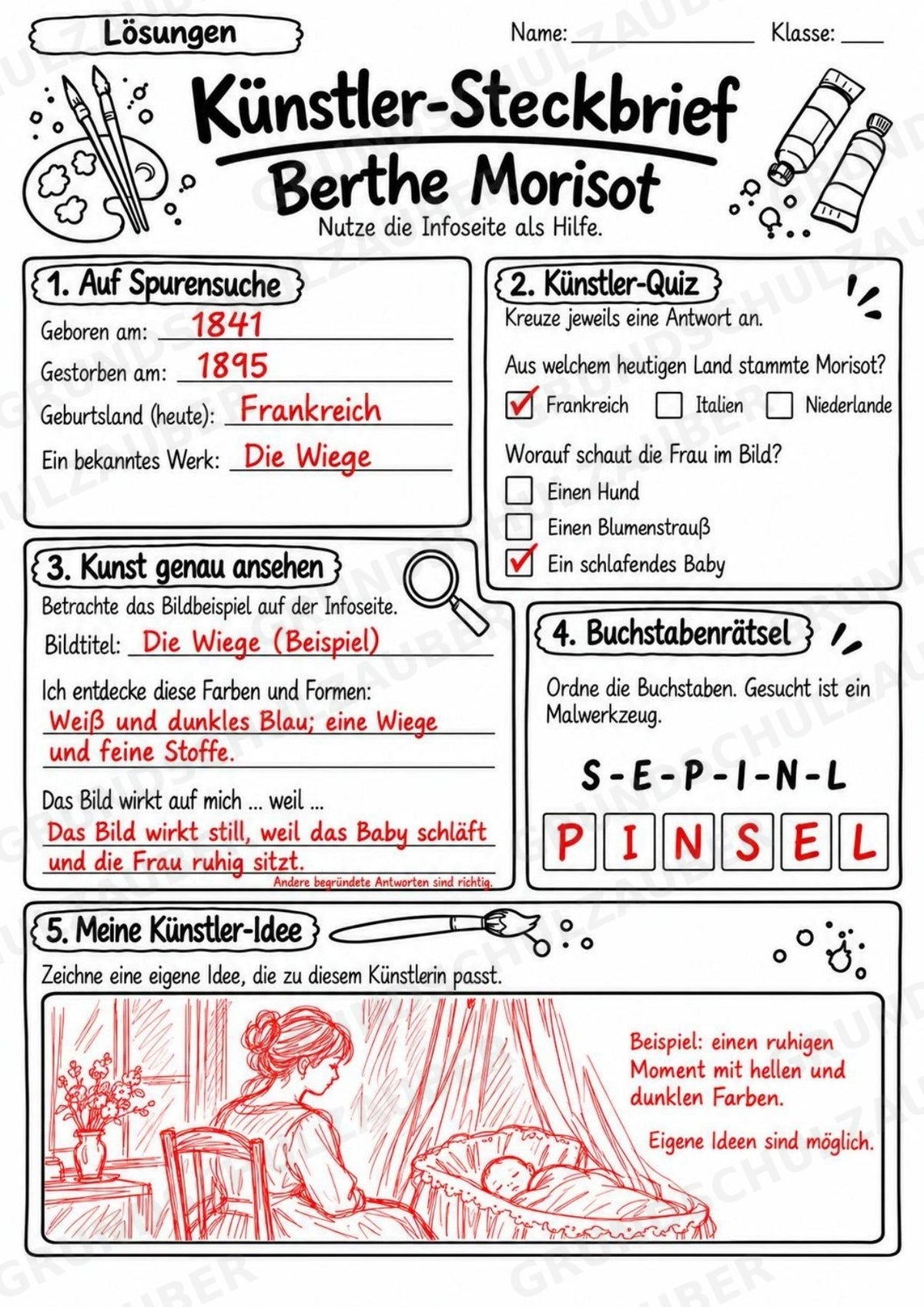 Berthe Morisot – Künstler-Steckbrief & Infotext | Kunstunterricht Grundschule Klasse 4–5 | Arbeitsblätter mit Lösungen – Materialseite 5