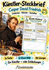Caspar David Friedrich – Künstler-Steckbrief & Infotext | Kunstunterricht Grundschule Klasse 4–5 | Arbeitsblätter mit Lösungen – Cover