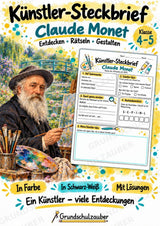 Claude Monet – Künstler-Steckbrief & Infotext | Kunstunterricht Grundschule Klasse 4–5 | Arbeitsblätter mit Lösungen – Cover