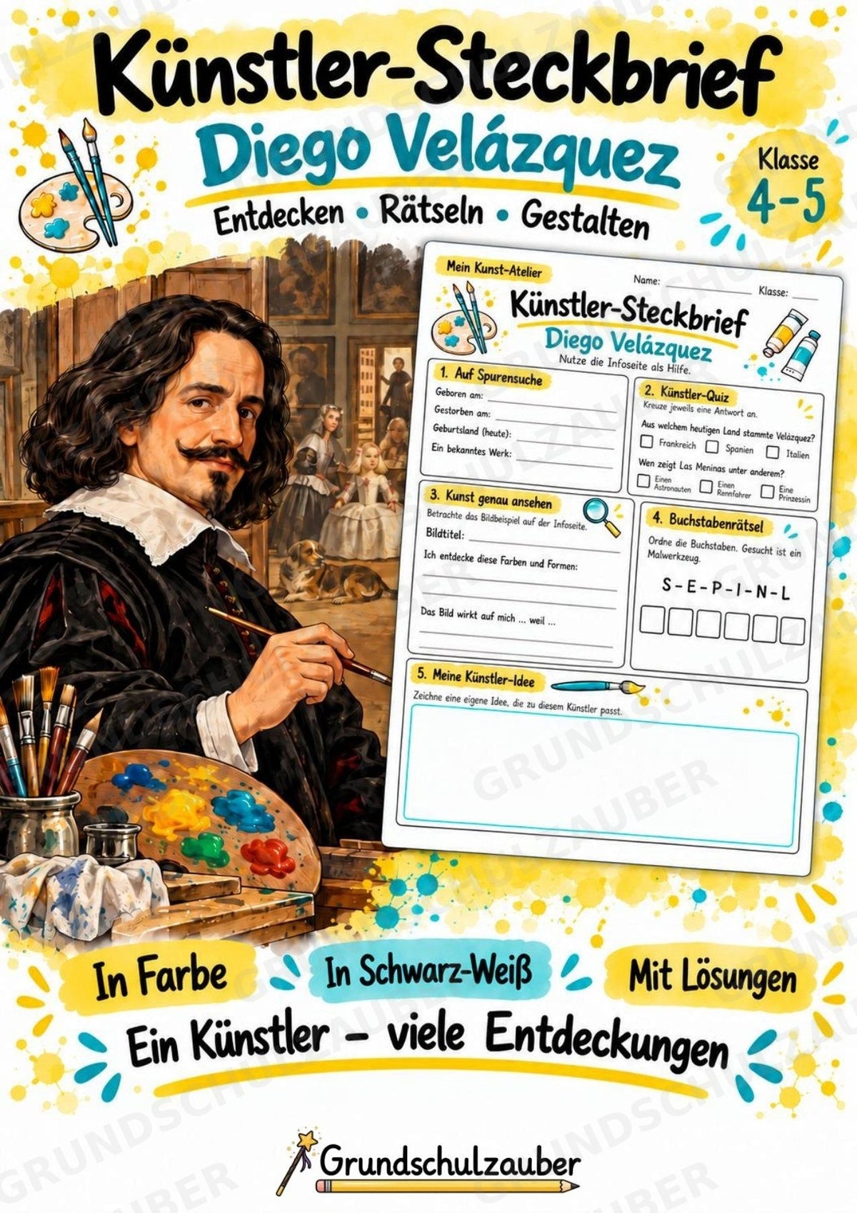 Diego Vela zquez – Künstler-Steckbrief & Infotext | Kunstunterricht Grundschule Klasse 4–5 | Arbeitsblätter mit Lösungen – Cover