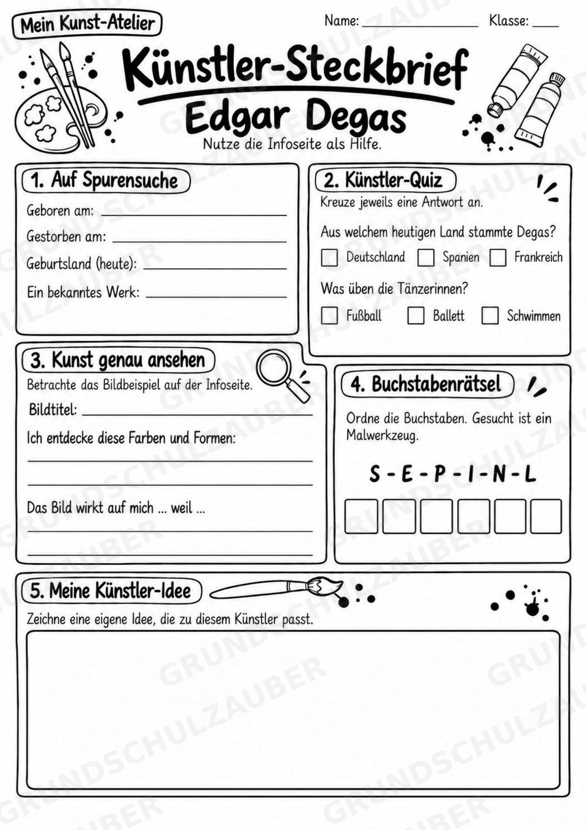 Edgar Degas – Künstler-Steckbrief & Infotext | Kunstunterricht Grundschule Klasse 4–5 | Arbeitsblätter mit Lösungen – Materialseite 4