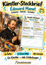 E douard Manet – Künstler-Steckbrief & Infotext | Kunstunterricht Grundschule Klasse 4–5 | Arbeitsblätter mit Lösungen – Cover