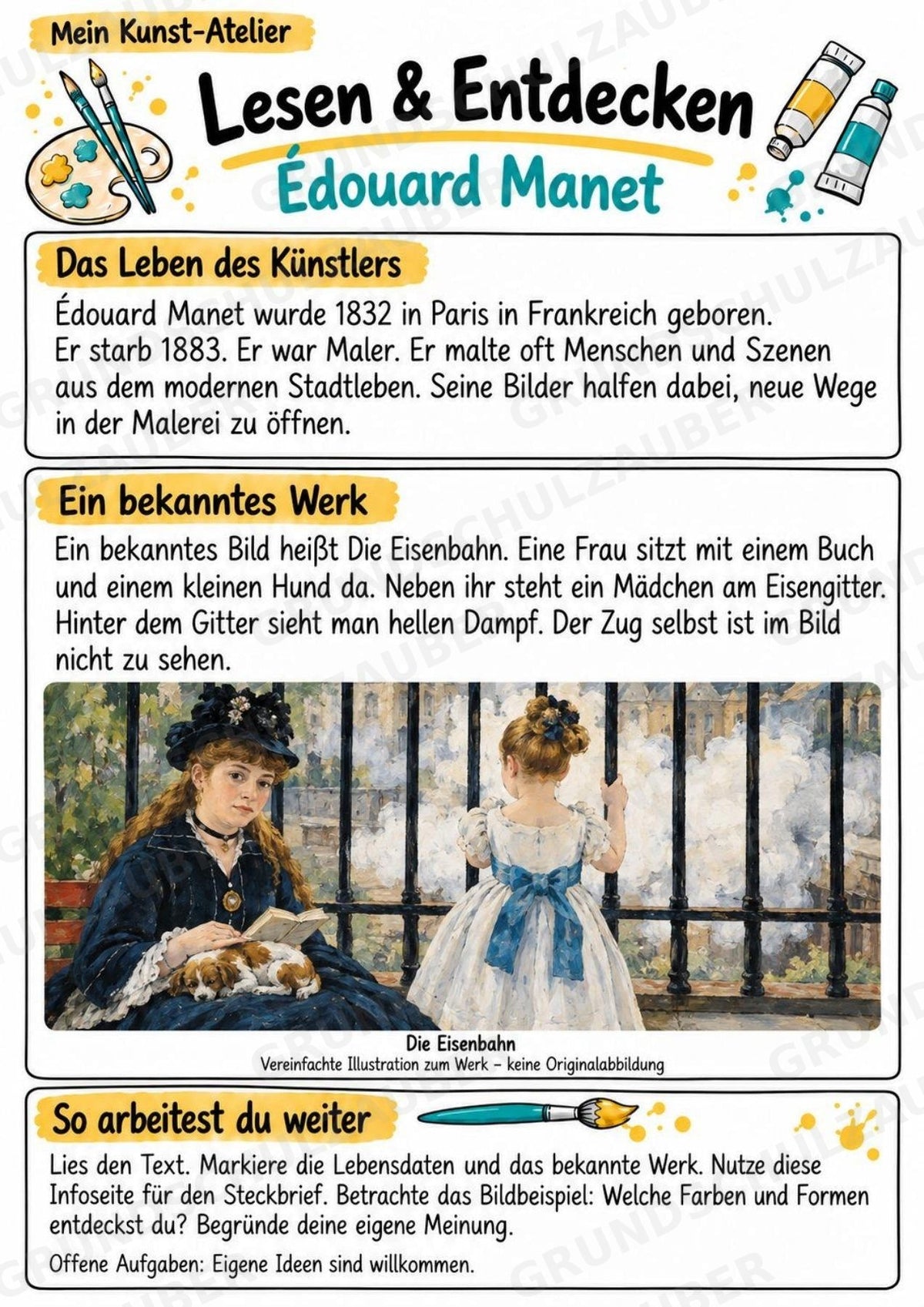 E douard Manet – Künstler-Steckbrief & Infotext | Kunstunterricht Grundschule Klasse 4–5 | Arbeitsblätter mit Lösungen – Materialseite 2