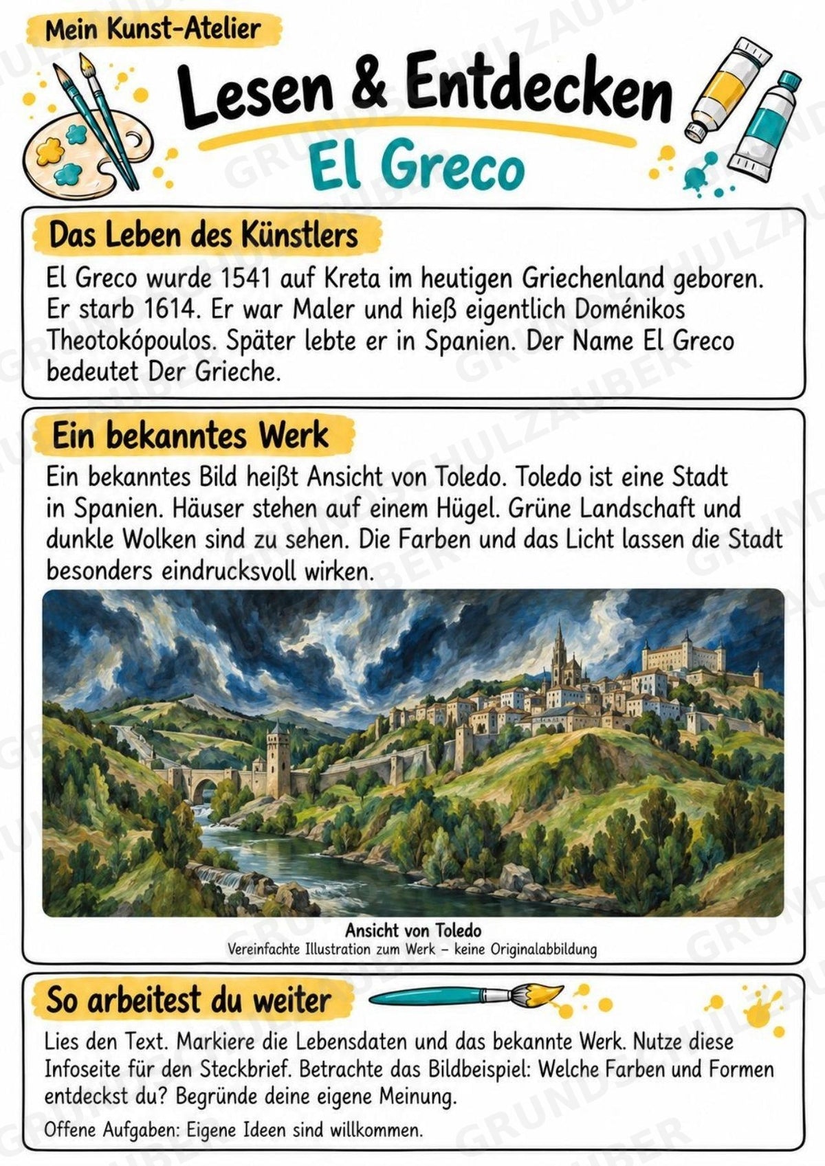 El Greco – Künstler-Steckbrief & Infotext | Kunstunterricht Grundschule Klasse 4–5 | Arbeitsblätter mit Lösungen – Materialseite 2