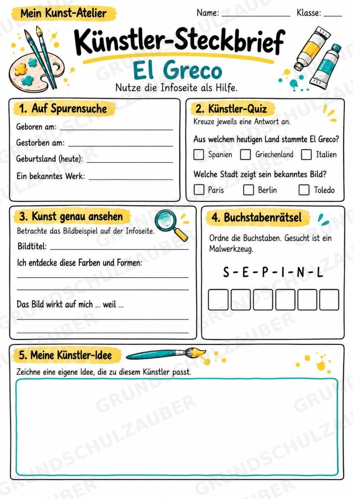 El Greco – Künstler-Steckbrief & Infotext | Kunstunterricht Grundschule Klasse 4–5 | Arbeitsblätter mit Lösungen – Materialseite 3