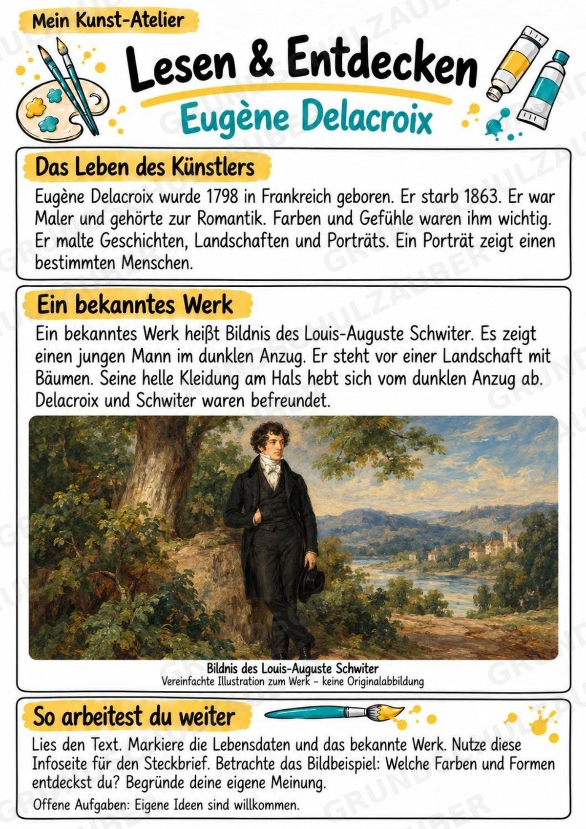 Euge ne Delacroix – Künstler-Steckbrief & Infotext | Kunstunterricht Grundschule Klasse 4–5 | Arbeitsblätter mit Lösungen – Materialseite 2