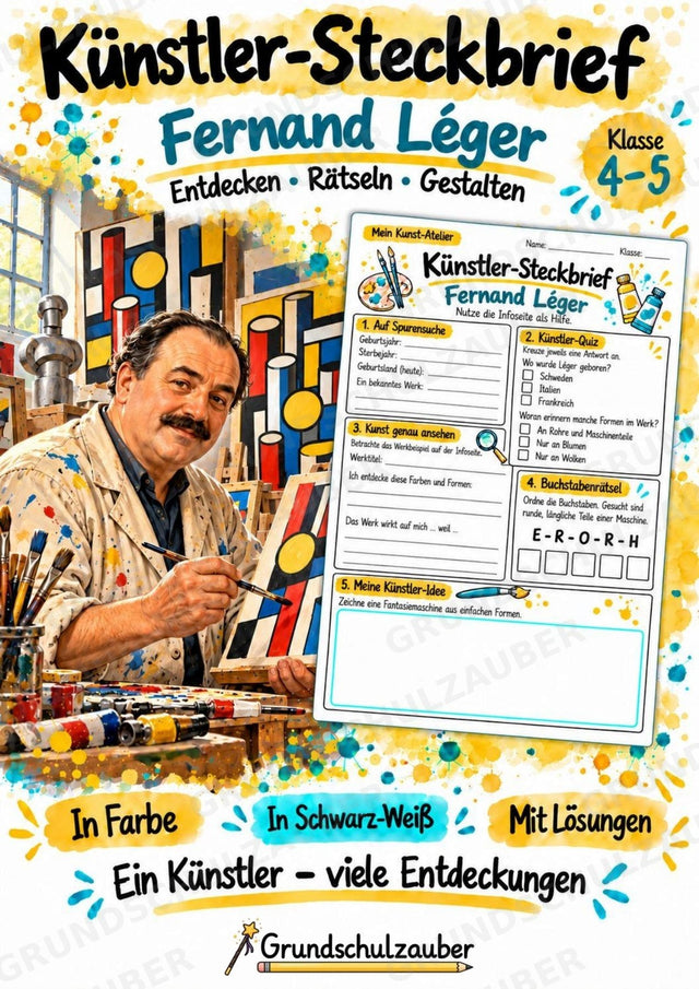 Fernand Le ger – Künstler-Steckbrief & Infotext | Kunstunterricht Grundschule Klasse 4–5 | Arbeitsblätter mit Lösungen – Cover