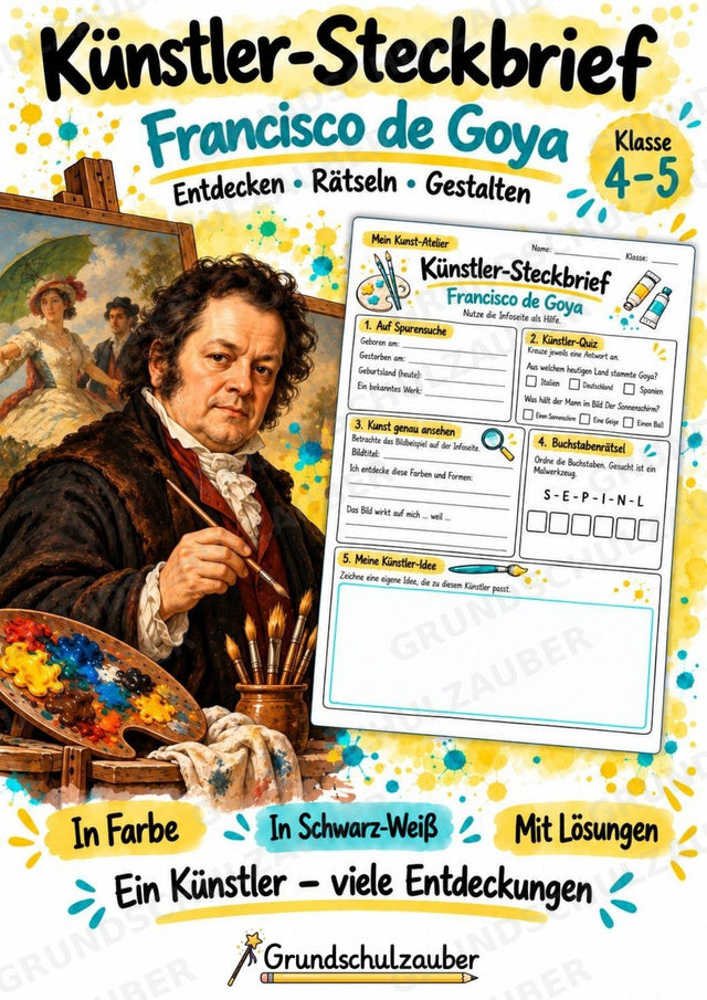 Francisco de Goya – Künstler-Steckbrief & Infotext | Kunstunterricht Grundschule Klasse 4–5 | Arbeitsblätter mit Lösungen – Cover