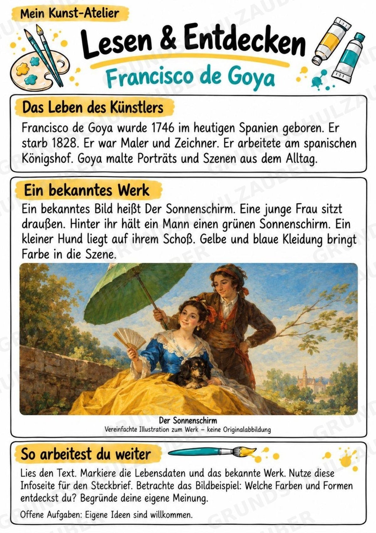 Francisco de Goya – Künstler-Steckbrief & Infotext | Kunstunterricht Grundschule Klasse 4–5 | Arbeitsblätter mit Lösungen – Materialseite 2