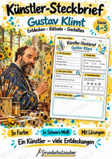 Gustav Klimt – Künstler-Steckbrief & Infotext | Kunstunterricht Grundschule Klasse 4–5 | Arbeitsblätter mit Lösungen – Cover