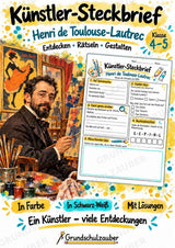 Henri de Toulouse Lautrec – Künstler-Steckbrief & Infotext | Kunstunterricht Grundschule Klasse 4–5 | Arbeitsblätter mit Lösungen – Cover