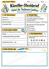 Henri de Toulouse Lautrec – Künstler-Steckbrief & Infotext | Kunstunterricht Grundschule Klasse 4–5 | Arbeitsblätter mit Lösungen – Materialseite 3