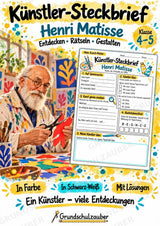 Henri Matisse – Künstler-Steckbrief & Infotext | Kunstunterricht Grundschule Klasse 4–5 | Arbeitsblätter mit Lösungen – Cover