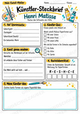 Henri Matisse – Künstler-Steckbrief & Infotext | Kunstunterricht Grundschule Klasse 4–5 | Arbeitsblätter mit Lösungen – Materialseite 3