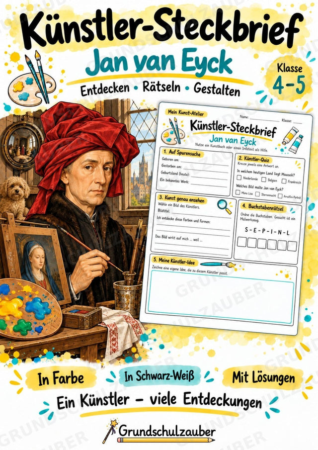 Jan van Eyck – Künstler-Steckbrief & Infotext | Kunstunterricht Grundschule Klasse 4–5 | Arbeitsblätter mit Lösungen – Cover