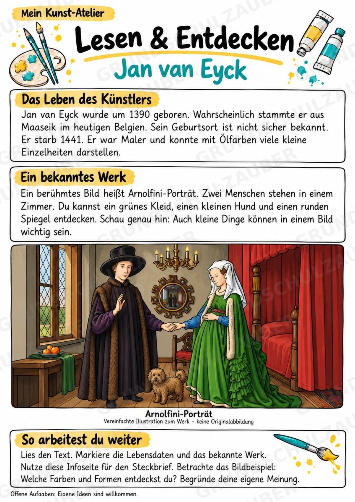 Jan van Eyck – Künstler-Steckbrief & Infotext | Kunstunterricht Grundschule Klasse 4–5 | Arbeitsblätter mit Lösungen – Materialseite 2
