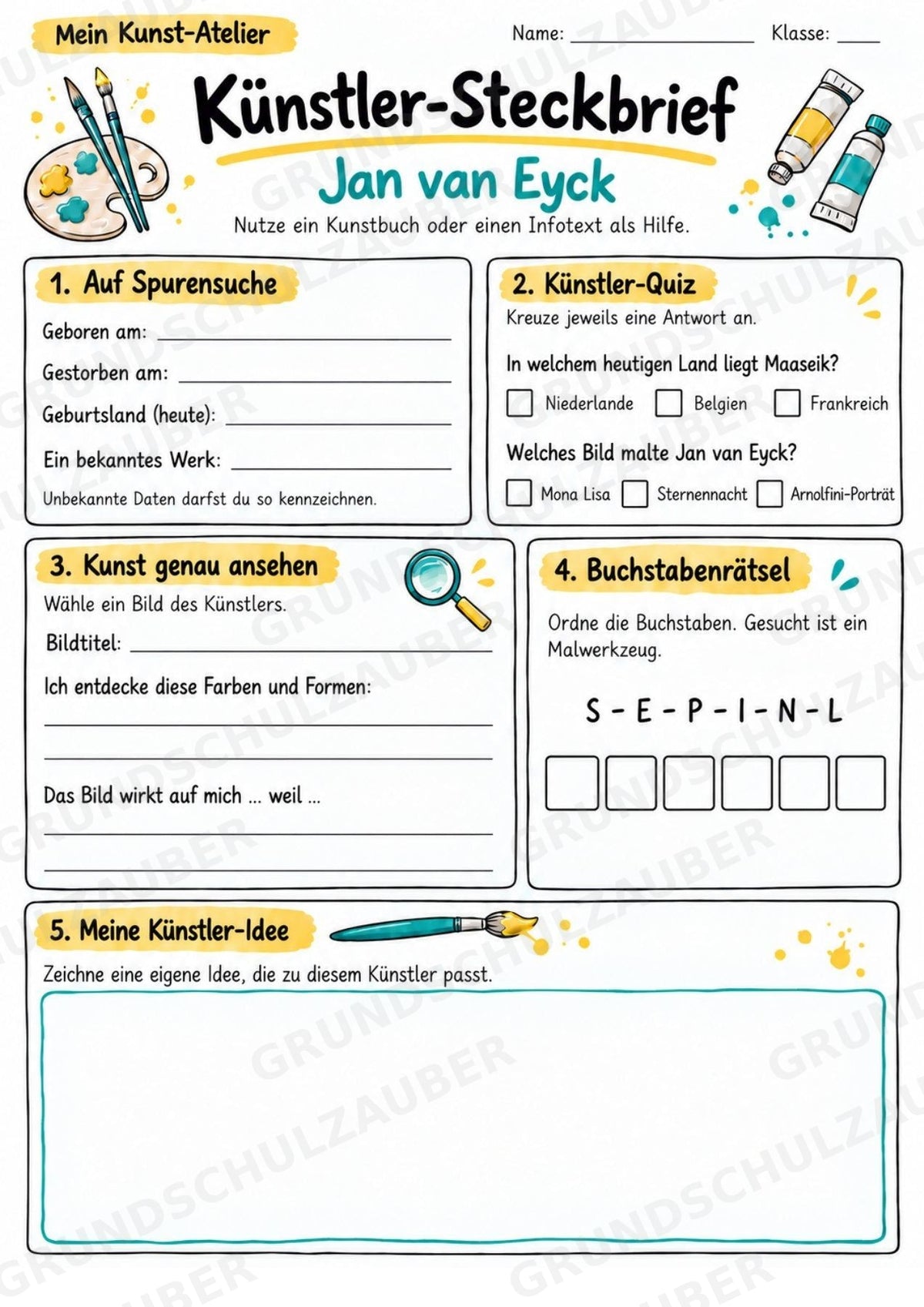 Jan van Eyck – Künstler-Steckbrief & Infotext | Kunstunterricht Grundschule Klasse 4–5 | Arbeitsblätter mit Lösungen – Materialseite 3