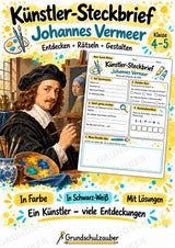 Johannes Vermeer – Künstler-Steckbrief & Infotext | Kunstunterricht Grundschule Klasse 4–5 | Arbeitsblätter mit Lösungen – Cover