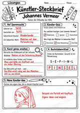 Johannes Vermeer – Künstler-Steckbrief & Infotext | Kunstunterricht Grundschule Klasse 4–5 | Arbeitsblätter mit Lösungen – Materialseite 5