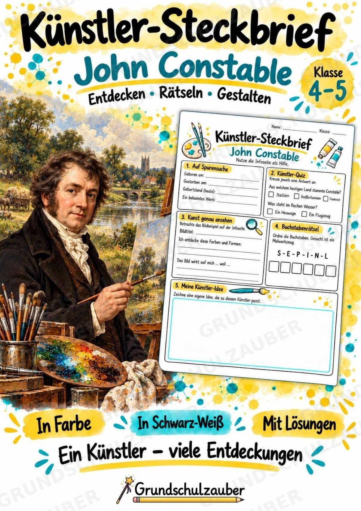 John Constable – Künstler-Steckbrief & Infotext | Kunstunterricht Grundschule Klasse 4–5 | Arbeitsblätter mit Lösungen – Cover