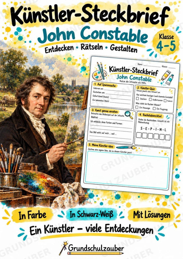 John Constable – Künstler-Steckbrief & Infotext | Kunstunterricht Grundschule Klasse 4–5 | Arbeitsblätter mit Lösungen – Cover
