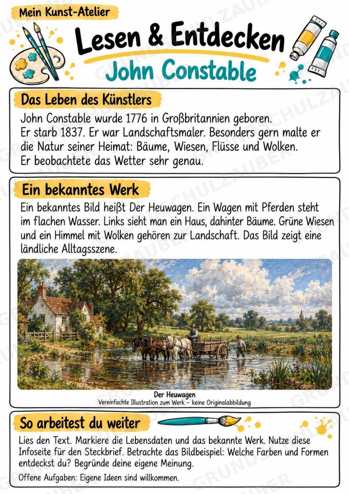 John Constable – Künstler-Steckbrief & Infotext | Kunstunterricht Grundschule Klasse 4–5 | Arbeitsblätter mit Lösungen – Materialseite 2