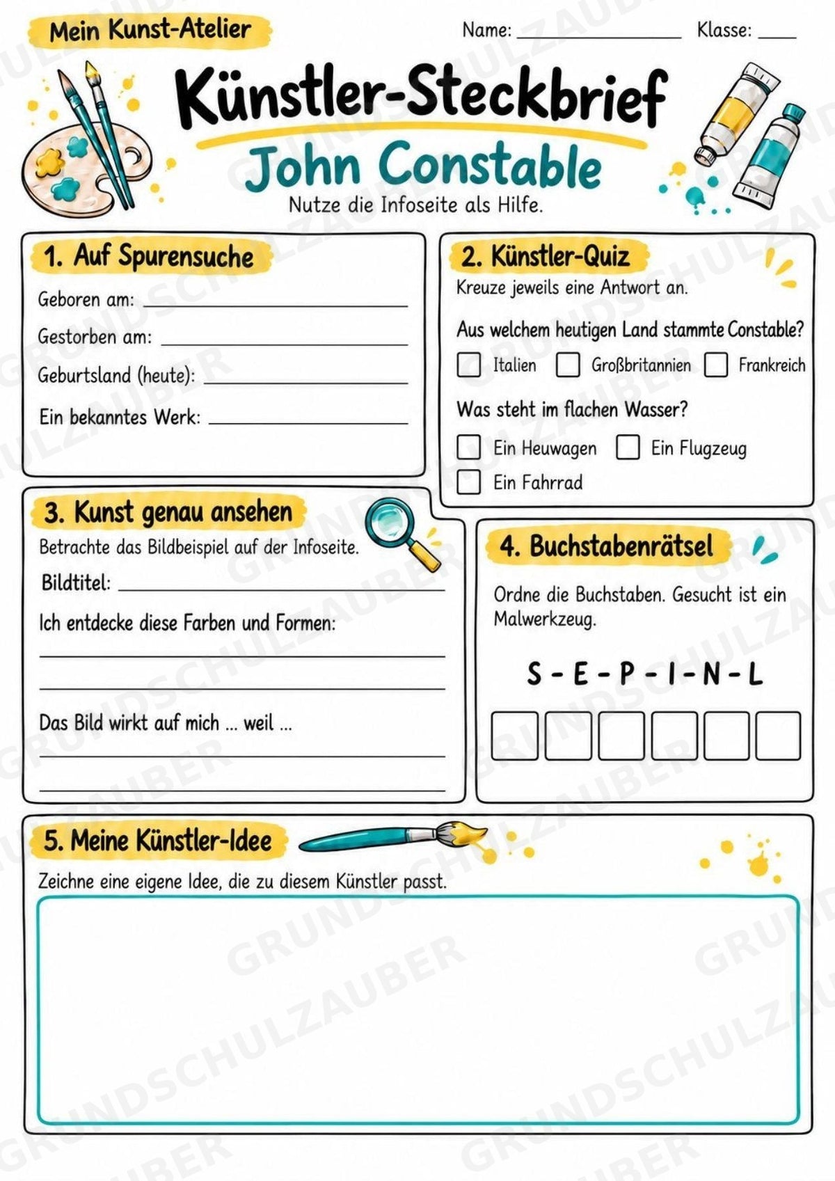 John Constable – Künstler-Steckbrief & Infotext | Kunstunterricht Grundschule Klasse 4–5 | Arbeitsblätter mit Lösungen – Materialseite 3