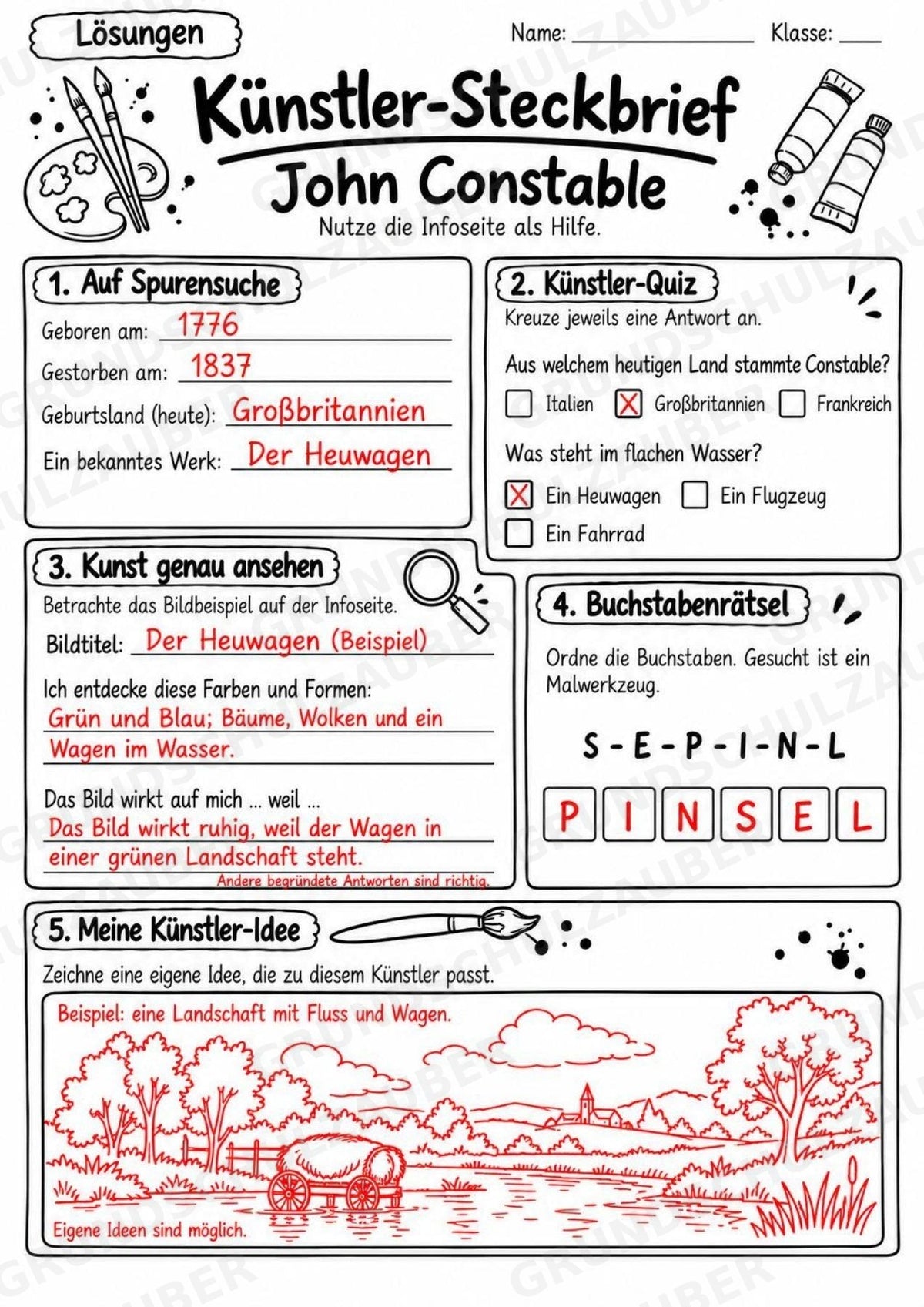 John Constable – Künstler-Steckbrief & Infotext | Kunstunterricht Grundschule Klasse 4–5 | Arbeitsblätter mit Lösungen – Materialseite 5