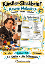 Kasimir Malewitsch – Künstler-Steckbrief & Infotext | Kunstunterricht Grundschule Klasse 4–5 | Arbeitsblätter mit Lösungen – Cover