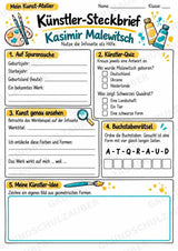 Kasimir Malewitsch – Künstler-Steckbrief & Infotext | Kunstunterricht Grundschule Klasse 4–5 | Arbeitsblätter mit Lösungen – Materialseite 3