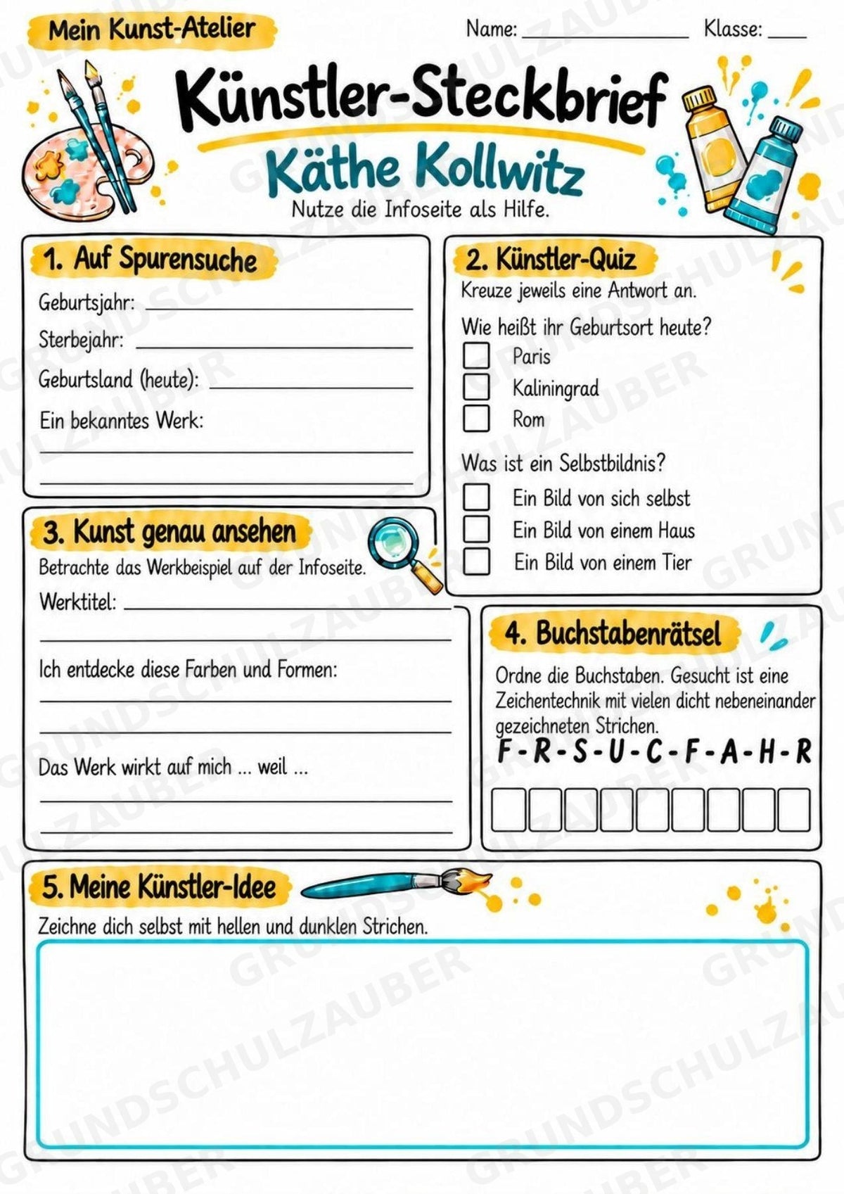 Ka the Kollwitz – Künstler-Steckbrief & Infotext | Kunstunterricht Grundschule Klasse 4–5 | Arbeitsblätter mit Lösungen – Materialseite 3