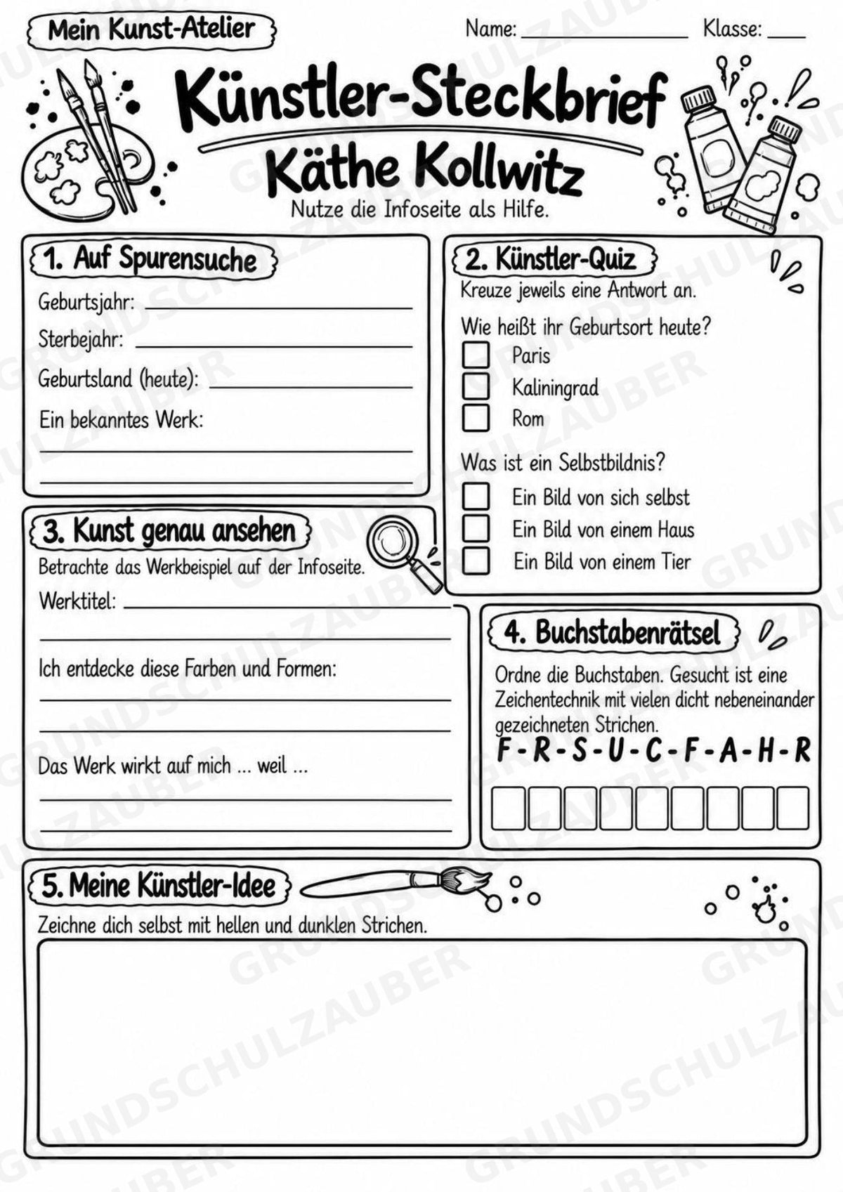 Ka the Kollwitz – Künstler-Steckbrief & Infotext | Kunstunterricht Grundschule Klasse 4–5 | Arbeitsblätter mit Lösungen – Materialseite 4