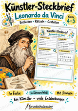 Leonardo da Vinci – Künstler-Steckbrief & Infotext | Kunstunterricht Grundschule Klasse 4–5 | Arbeitsblätter mit Lösungen – Cover