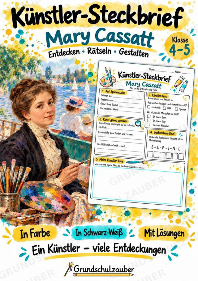 Mary Cassatt – Künstler-Steckbrief & Infotext | Kunstunterricht Grundschule Klasse 4–5 | Arbeitsblätter mit Lösungen – Cover