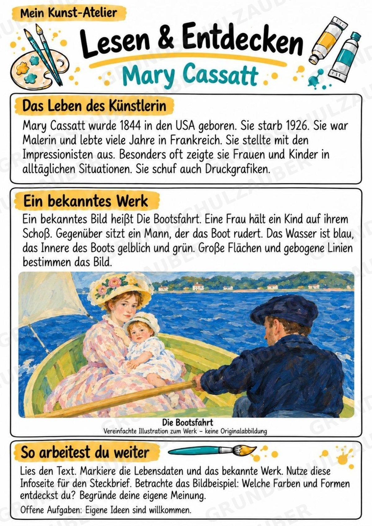 Mary Cassatt – Künstler-Steckbrief & Infotext | Kunstunterricht Grundschule Klasse 4–5 | Arbeitsblätter mit Lösungen – Materialseite 2