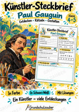 Paul Gauguin – Künstler-Steckbrief & Infotext | Kunstunterricht Grundschule Klasse 4–5 | Arbeitsblätter mit Lösungen – Cover
