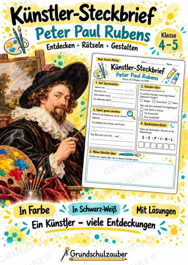 Peter Paul Rubens – Künstler-Steckbrief & Infotext | Kunstunterricht Grundschule Klasse 4–5 | Arbeitsblätter mit Lösungen – Cover