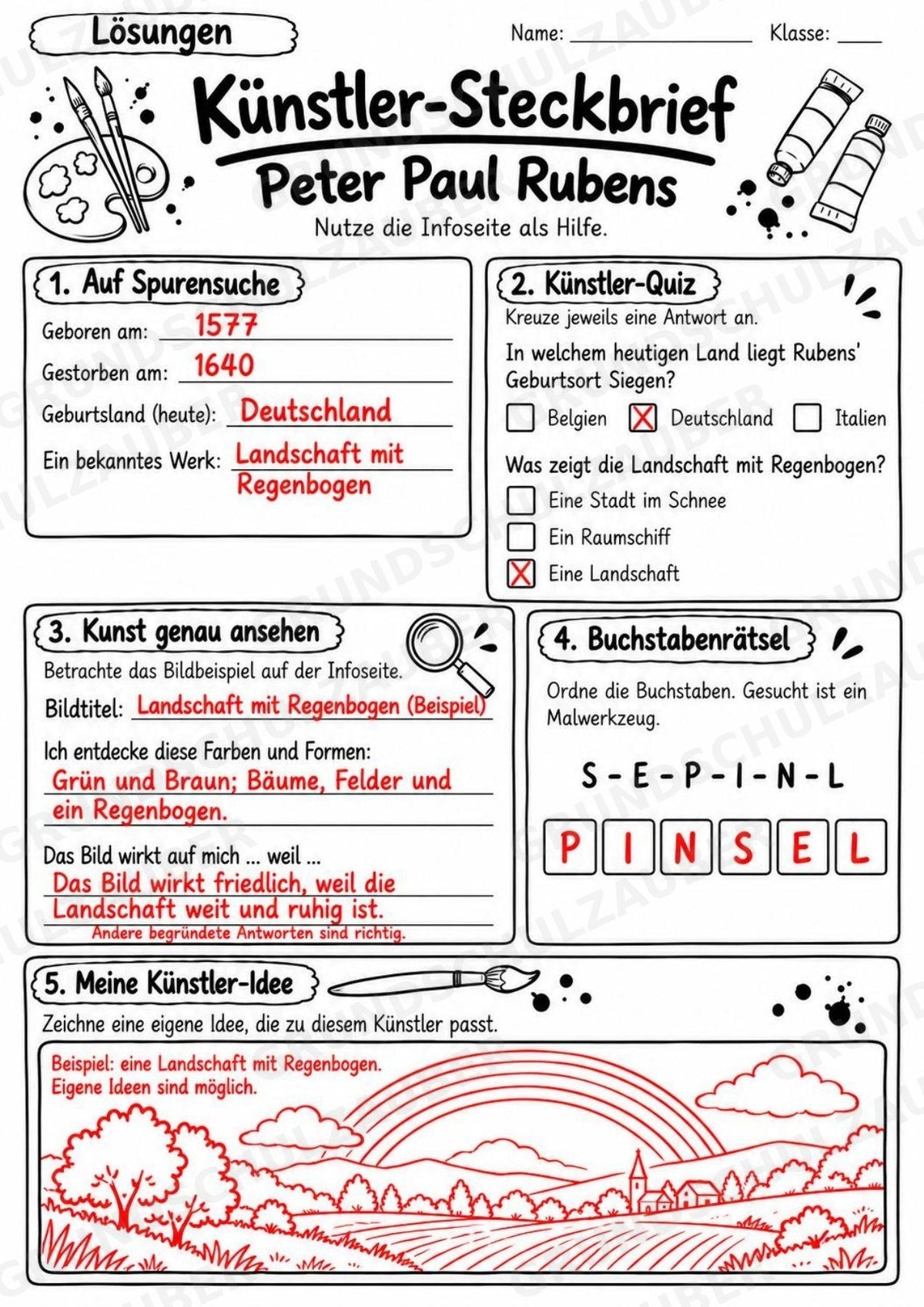 Peter Paul Rubens – Künstler-Steckbrief & Infotext | Kunstunterricht Grundschule Klasse 4–5 | Arbeitsblätter mit Lösungen – Materialseite 5