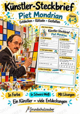 Piet Mondrian – Künstler-Steckbrief & Infotext | Kunstunterricht Grundschule Klasse 4–5 | Arbeitsblätter mit Lösungen – Cover