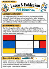Piet Mondrian – Künstler-Steckbrief & Infotext | Kunstunterricht Grundschule Klasse 4–5 | Arbeitsblätter mit Lösungen – Materialseite 2