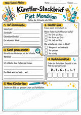 Piet Mondrian – Künstler-Steckbrief & Infotext | Kunstunterricht Grundschule Klasse 4–5 | Arbeitsblätter mit Lösungen – Materialseite 3