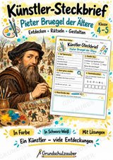 Pieter Bruegel der A ltere – Künstler-Steckbrief & Infotext | Kunstunterricht Grundschule Klasse 4–5 | Arbeitsblätter mit Lösungen – Cover