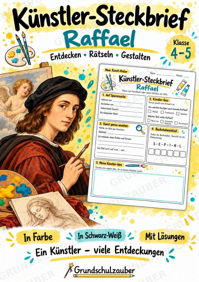 Raffael – Künstler-Steckbrief & Infotext | Kunstunterricht Grundschule Klasse 4–5 | Arbeitsblätter mit Lösungen – Cover