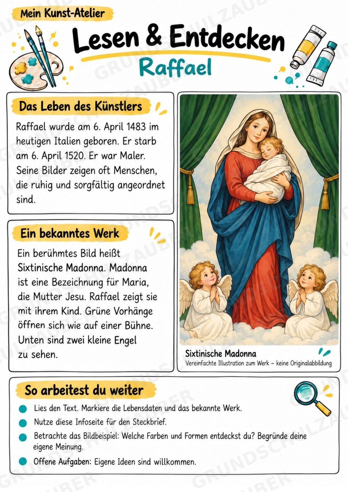 Raffael – Künstler-Steckbrief & Infotext | Kunstunterricht Grundschule Klasse 4–5 | Arbeitsblätter mit Lösungen – Materialseite 2