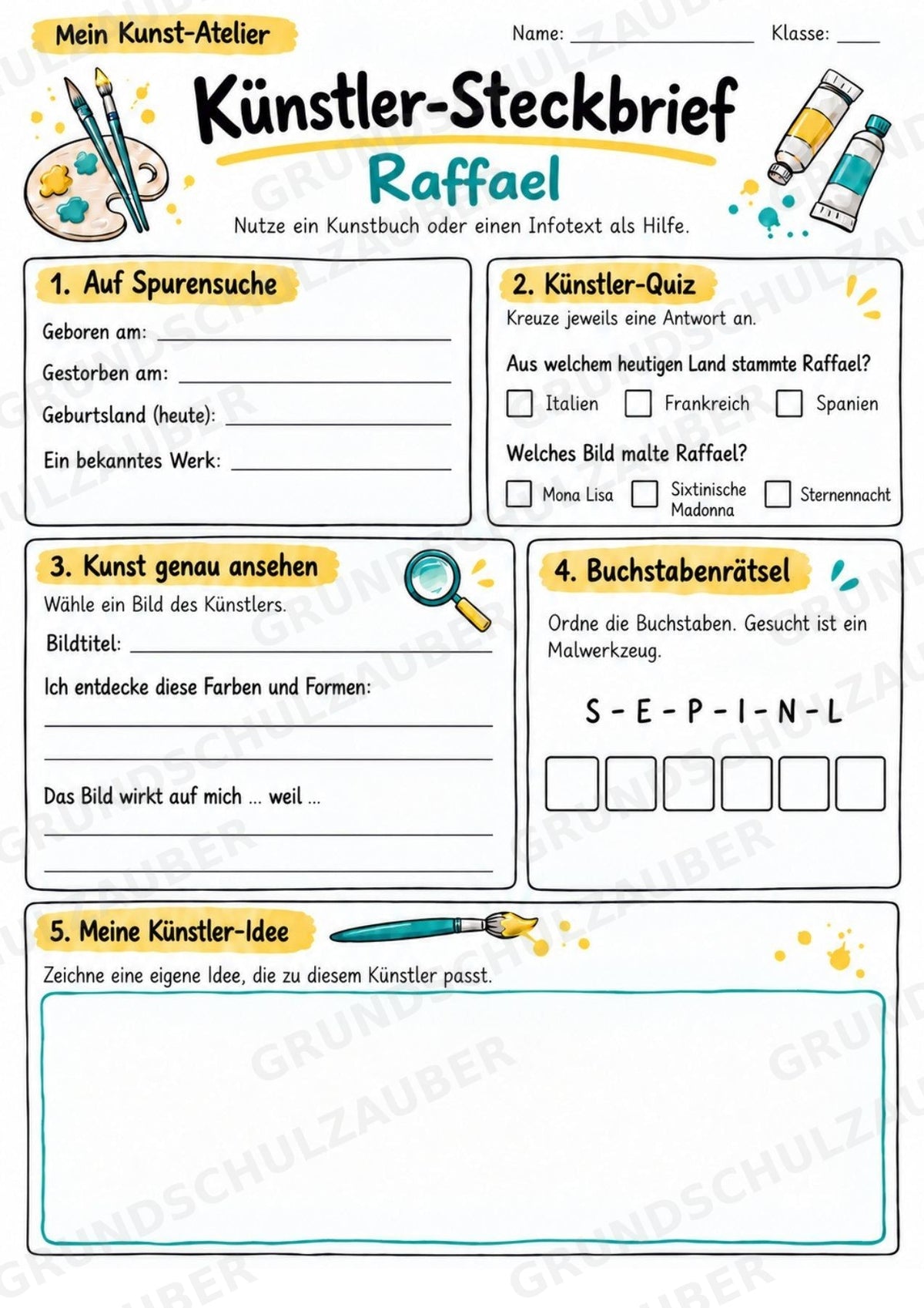 Raffael – Künstler-Steckbrief & Infotext | Kunstunterricht Grundschule Klasse 4–5 | Arbeitsblätter mit Lösungen – Materialseite 3
