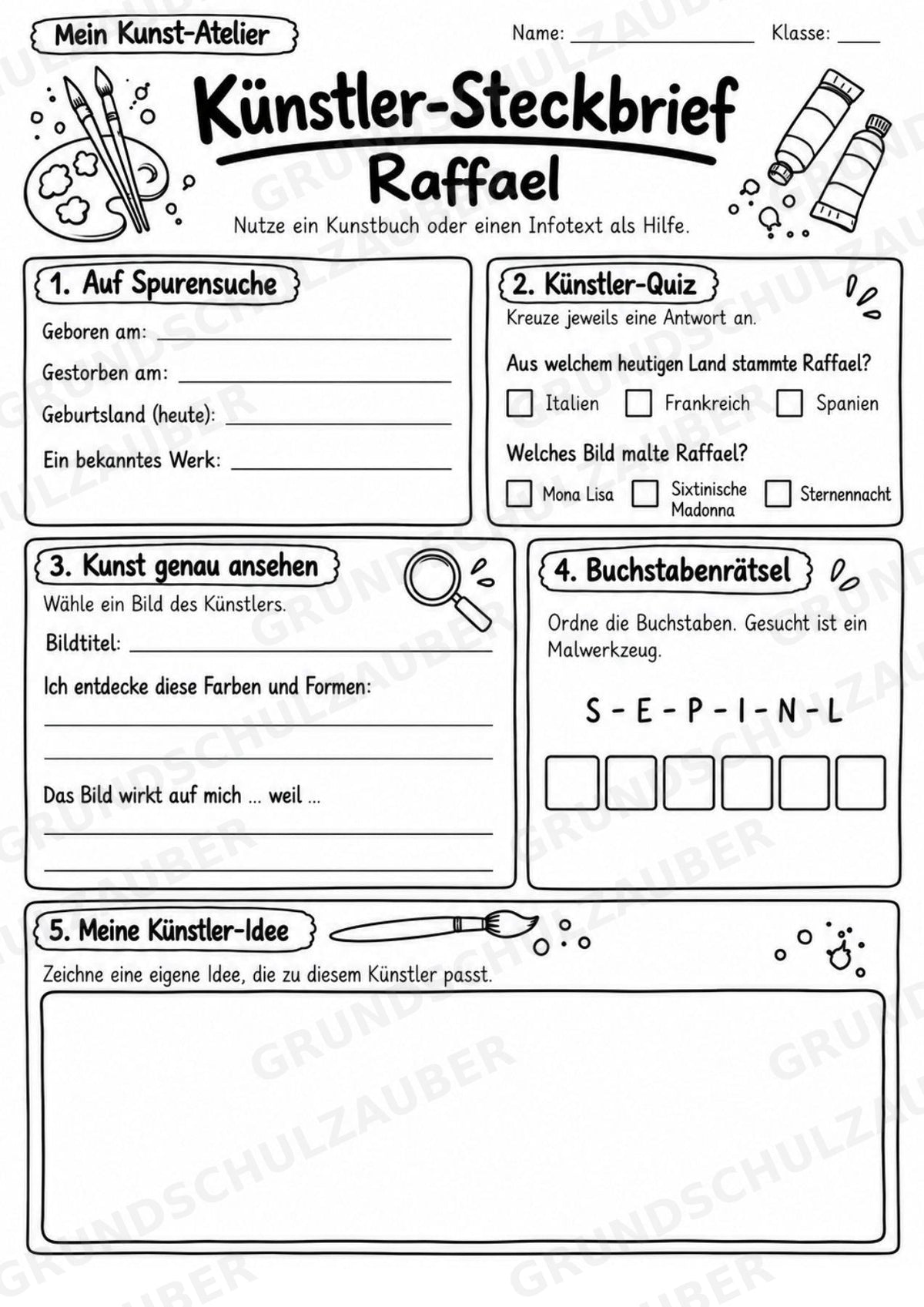 Raffael – Künstler-Steckbrief & Infotext | Kunstunterricht Grundschule Klasse 4–5 | Arbeitsblätter mit Lösungen – Materialseite 4
