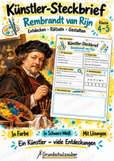 Rembrandt van Rijn – Künstler-Steckbrief & Infotext | Kunstunterricht Grundschule Klasse 4–5 | Arbeitsblätter mit Lösungen – Cover