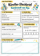 Rembrandt van Rijn – Künstler-Steckbrief & Infotext | Kunstunterricht Grundschule Klasse 4–5 | Arbeitsblätter mit Lösungen – Materialseite 3